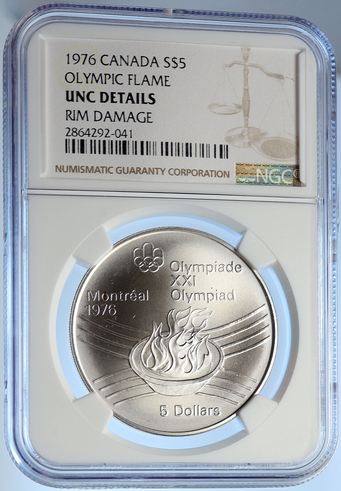 1976 CANADA UK Elizabeth II Olympics Montreal Torch BU Silver $5 Coin i106665