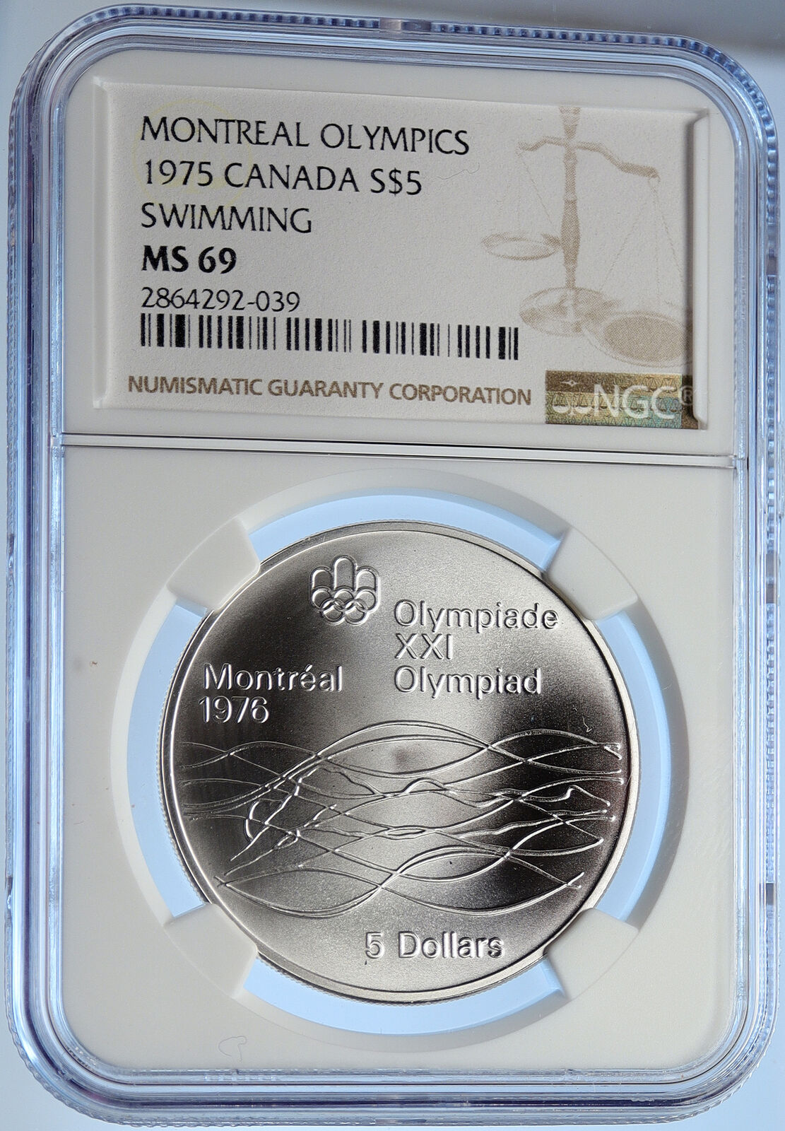 1975 CANADA Elizabeth II Olympics Montreal Diving BU Silver $5 Coin NGC i106663