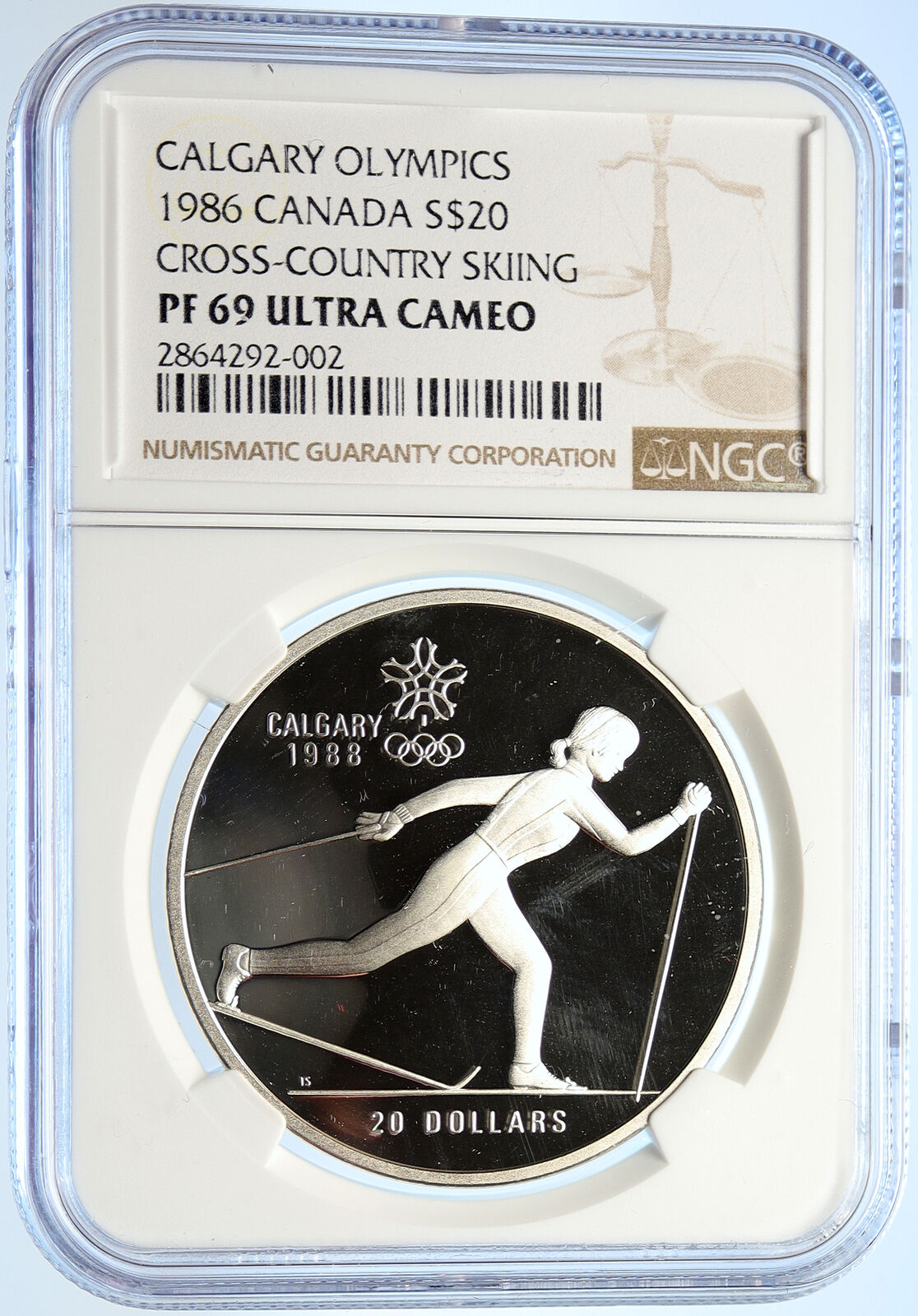 1986 CANADA 1988 CALGARY OLYMPIC CrossC Skiing Proof Silver $20 Coin NGC i106626