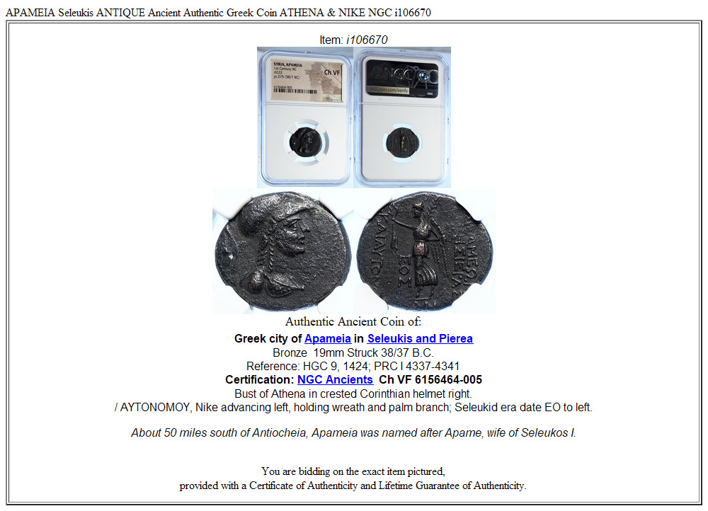 APAMEIA Seleukis ANTIQUE Ancient Authentic Greek Coin ATHENA & NIKE NGC i106670