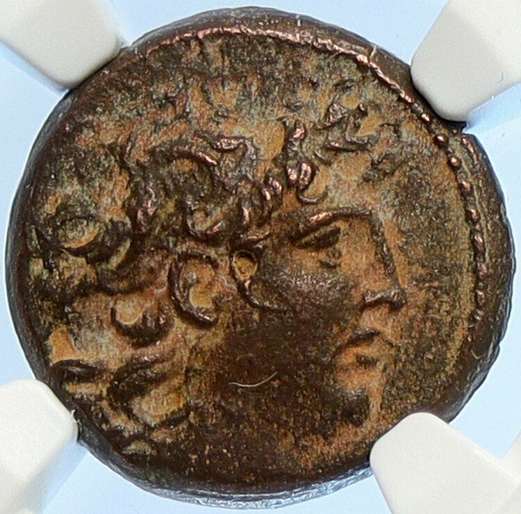 TRYPHON Rare Ancient Seleukid Authentic Ancient Greek Coin w HELMET NGC i106709