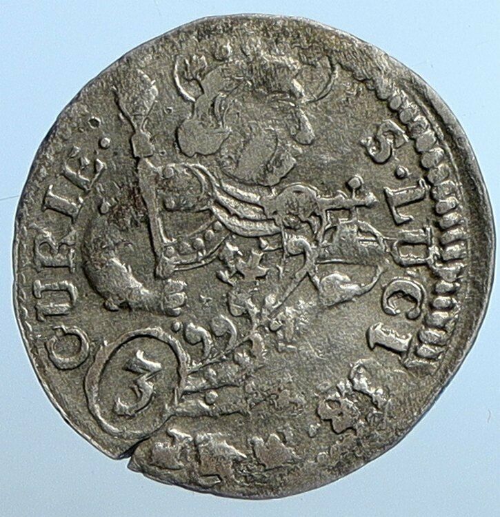 1734 SWITZERLAND Grisons Canton CHUR Saint Lucius Silver 3 Kreuzer Coin i110226