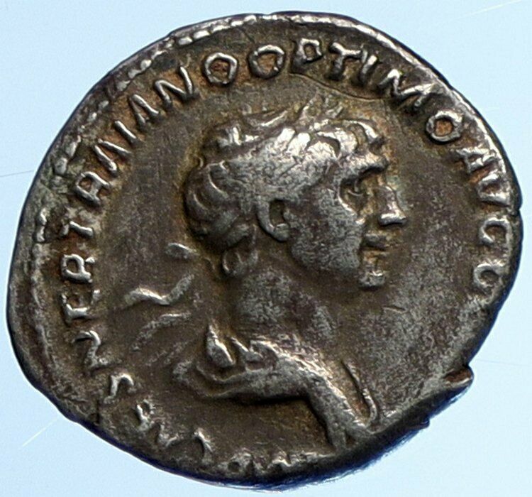 TRAJAN 116 AD Rome Authentic OLD Ancient Silver Roman Coin FORTUNA i110072