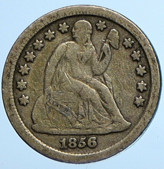 1856 O UNITED STATES US Silver SEATED LIBERTY Vintage Antique Dime Coin i111041