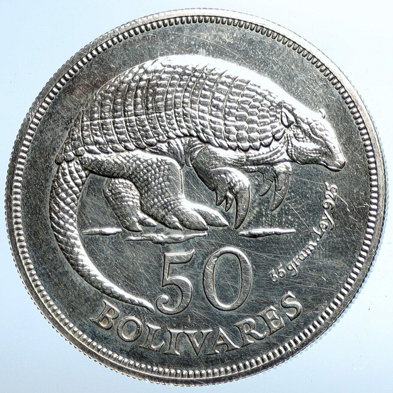 1975 VENEZUELA Armadillo Antique Genuine Proof Silver 50 Bolivars Coin i111052