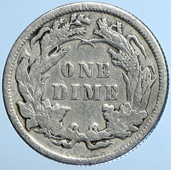 1891 P UNITED STATES US Silver SEATED LIBERTY Vintage Antique Dime Coin i111047