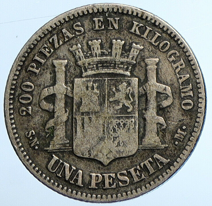 1869 SPAIN Provisional Government Liberty ANTIQUE Silver 1 Peseta Coin i111064