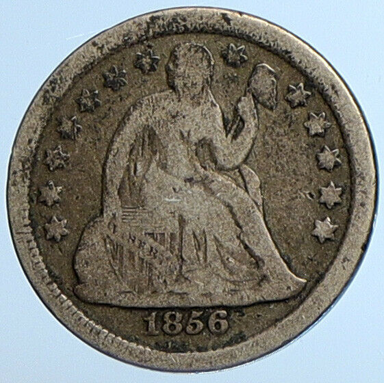 1856 P UNITED STATES US Silver SEATED LIBERTY Vintage Antique Dime Coin i111076