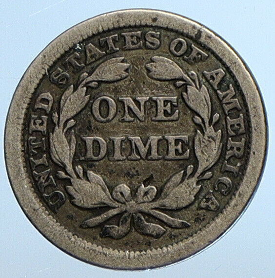 1856 P UNITED STATES US Silver SEATED LIBERTY Vintage Antique Dime Coin i111076