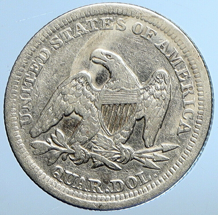 1854 P UNITED STATES US Silver SEATED LIBERTY Quarter Dollar Coin EAGLE i111070