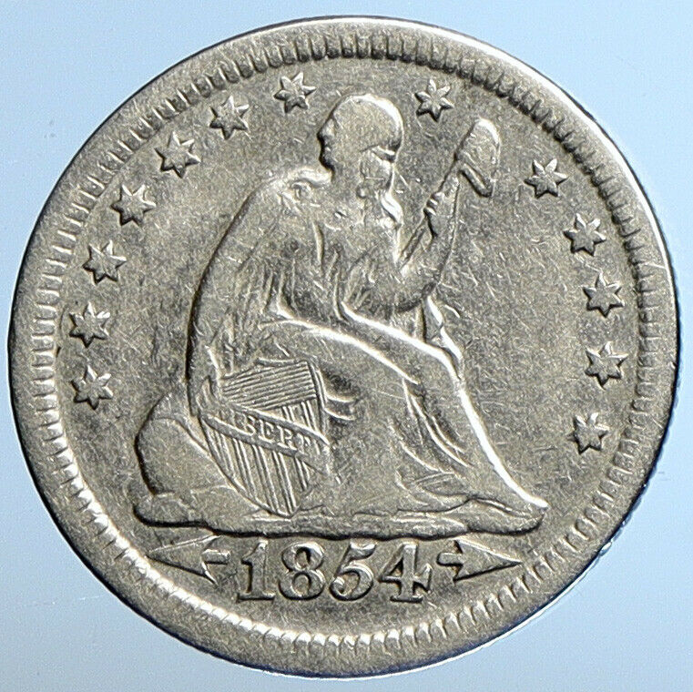 1854 P UNITED STATES US Silver SEATED LIBERTY Quarter Dollar Coin EAGLE i111070
