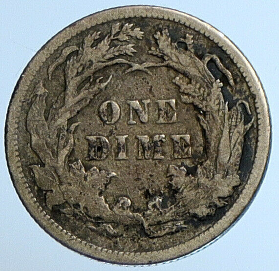 1890 P UNITED STATES US Silver SEATED LIBERTY Vintage Antique Dime Coin i111069