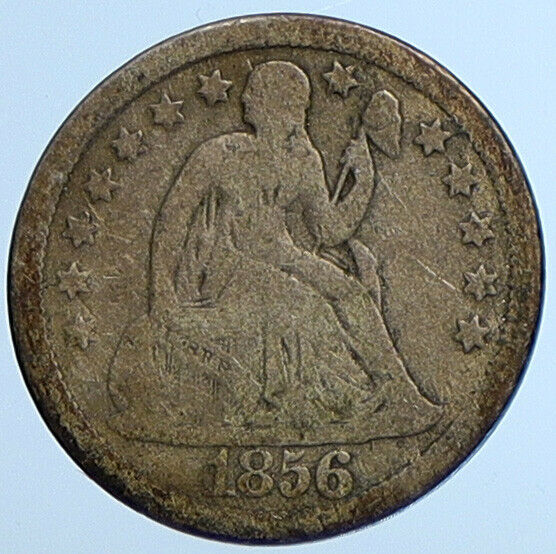 1856 P UNITED STATES US Silver SEATED LIBERTY Vintage Antique Dime Coin i111071