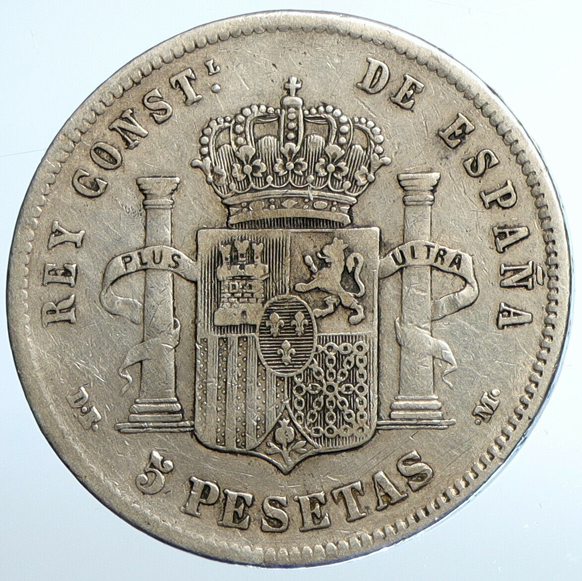 1878 SPAIN w King ALFONSO XII Antique OLD SPANISH Silver 5 Pesetas Coin i111091