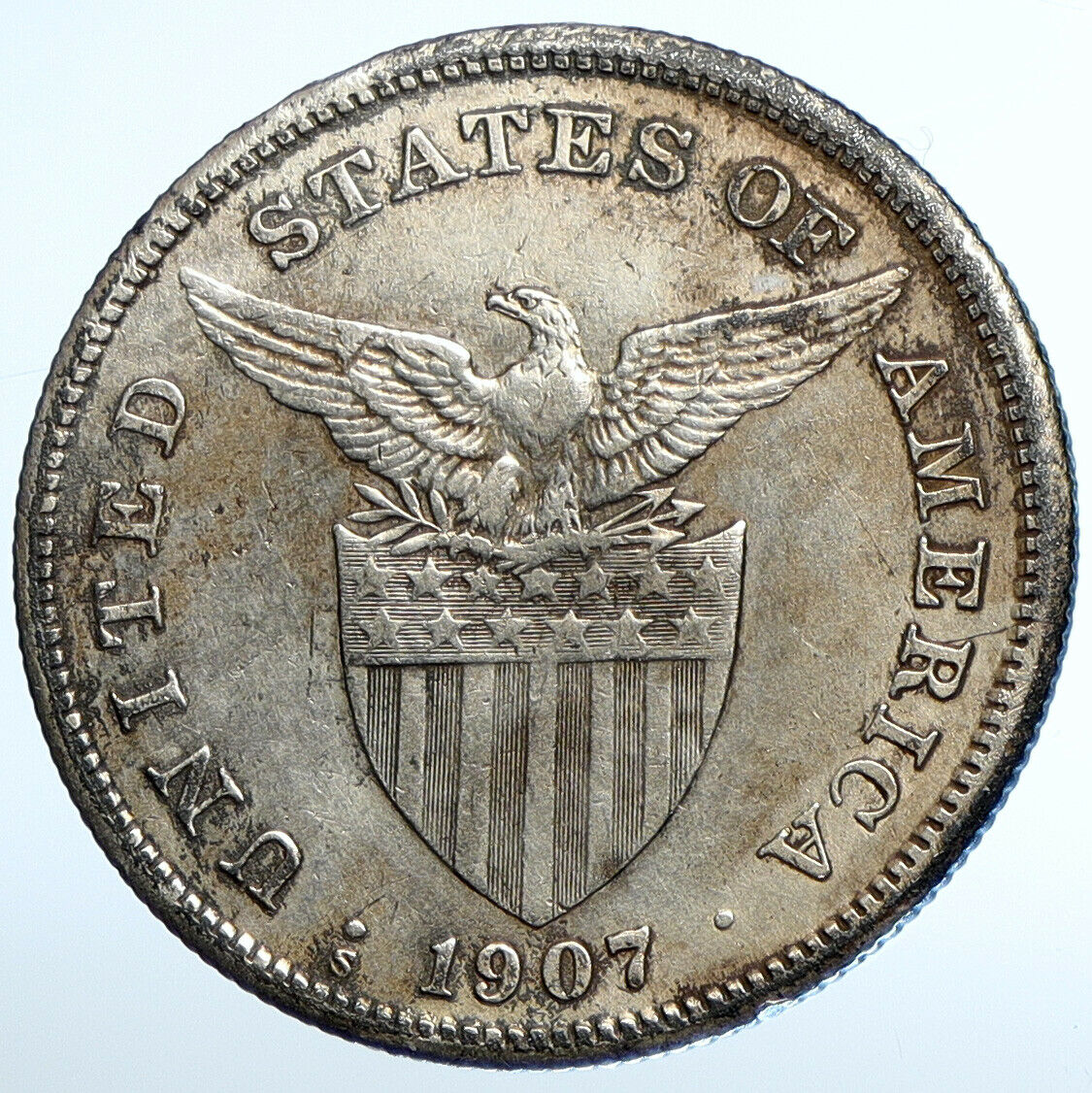 1907 S PHILIPPINES Under US Administration w Eagle OLD Silver PESO Coin i111099