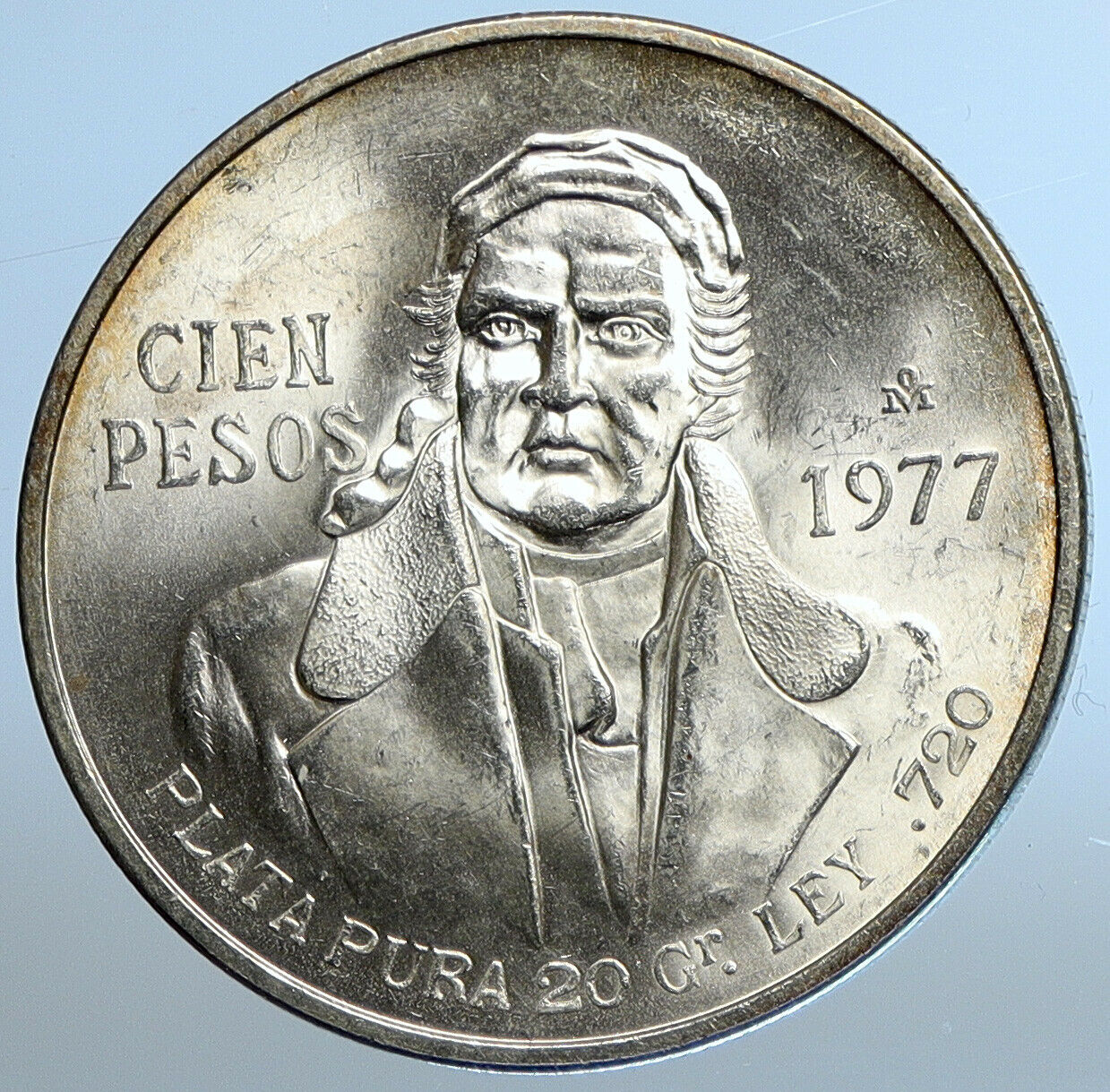 1977 Mexican Independence HERO Jose Maria Morelos Silver 100 Peso Coin i111101