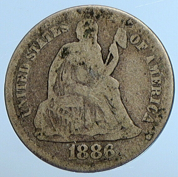 1886 P UNITED STATES US Silver SEATED LIBERTY Vintage Antique Dime Coin i111110