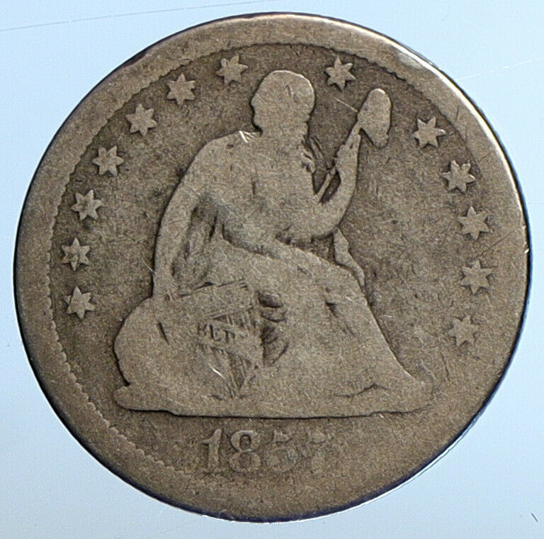 1857 UNITED STATES US Silver SEATED LIBERTY Quarter Dollar Coin w EAGLE i111109