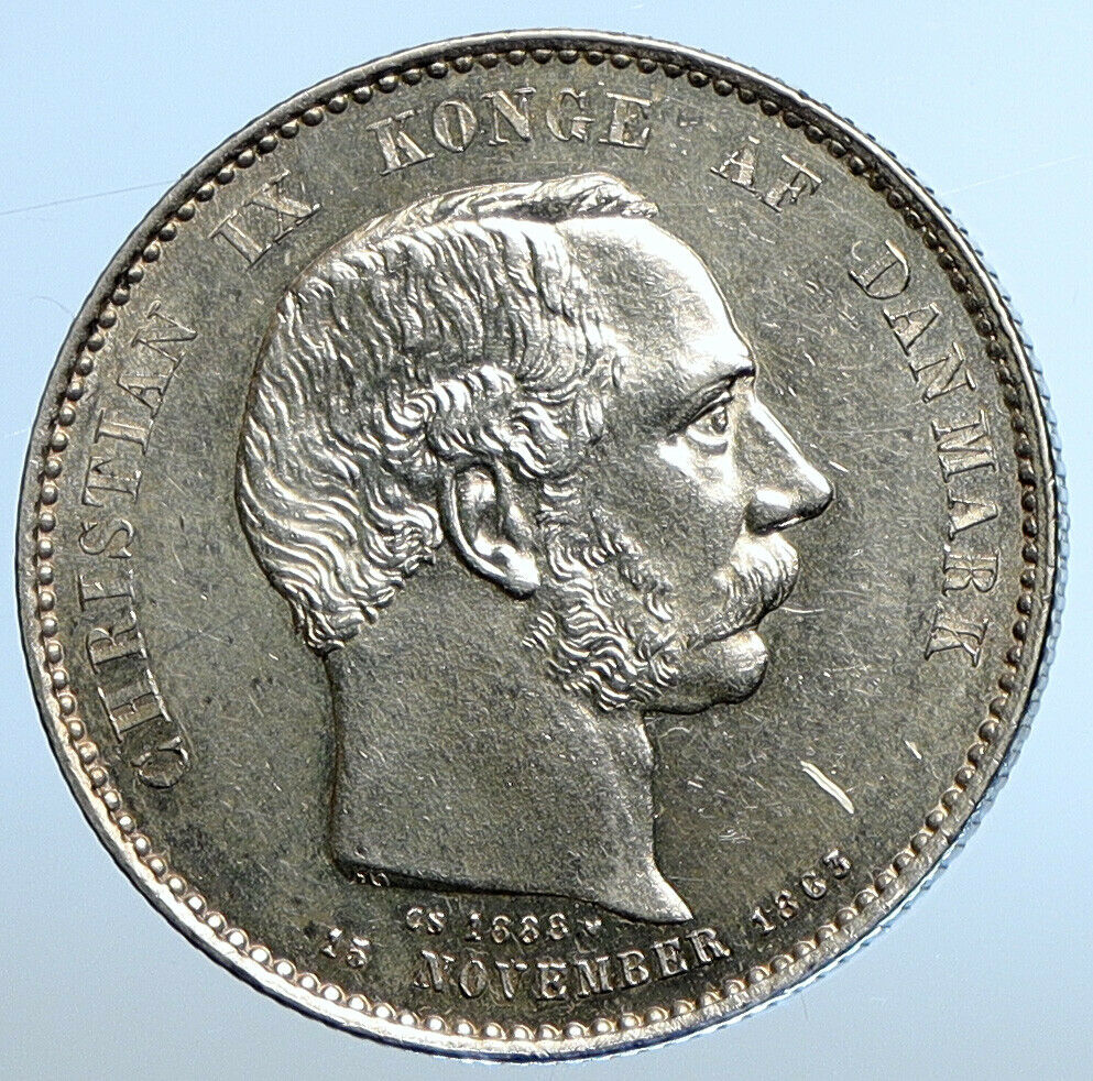 1888 DENMARK King Christian IX 25th Anniversary Silver 2 Kroner Coin i111113