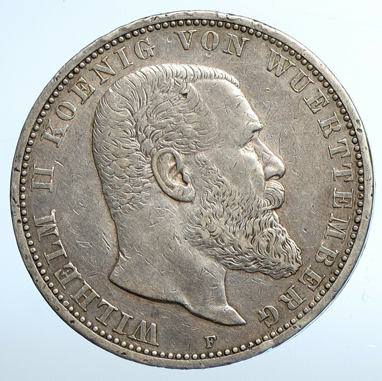 1913 F Germany GERMAN STATES Wurttemberg WILHELM II Old Silver 5 Mk Coin i111102