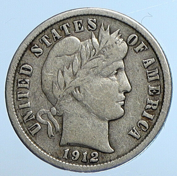 1912 P UNITED STATES US Silver LIBERTY Barber Vintage ANTIQUE DIME Coin i111104