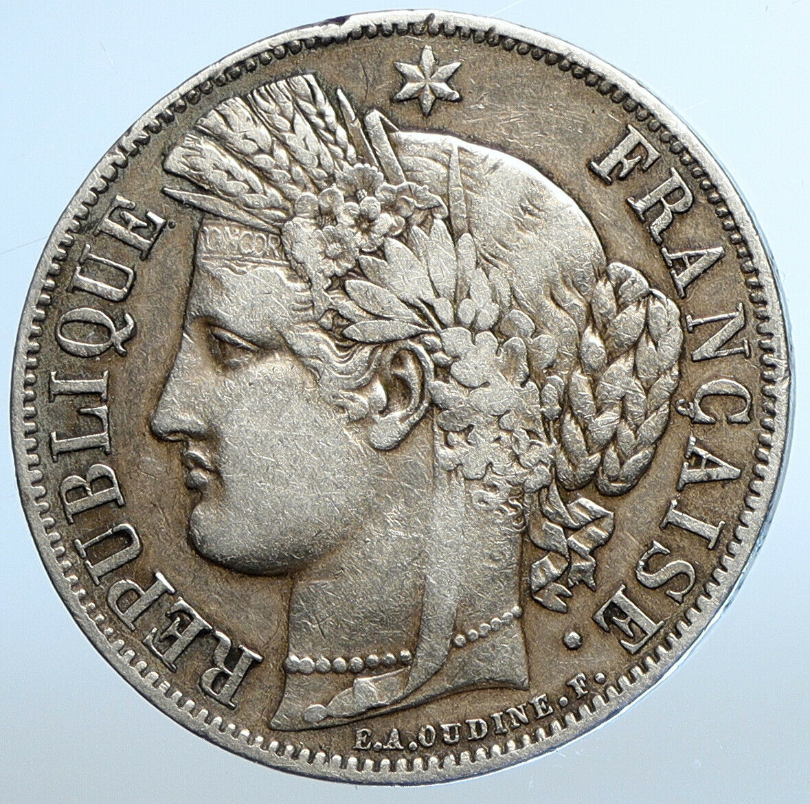 1850 A FRANCE Antique LIBERTY Wreath VINTAGE Silver 5 Franc French Coin i111111