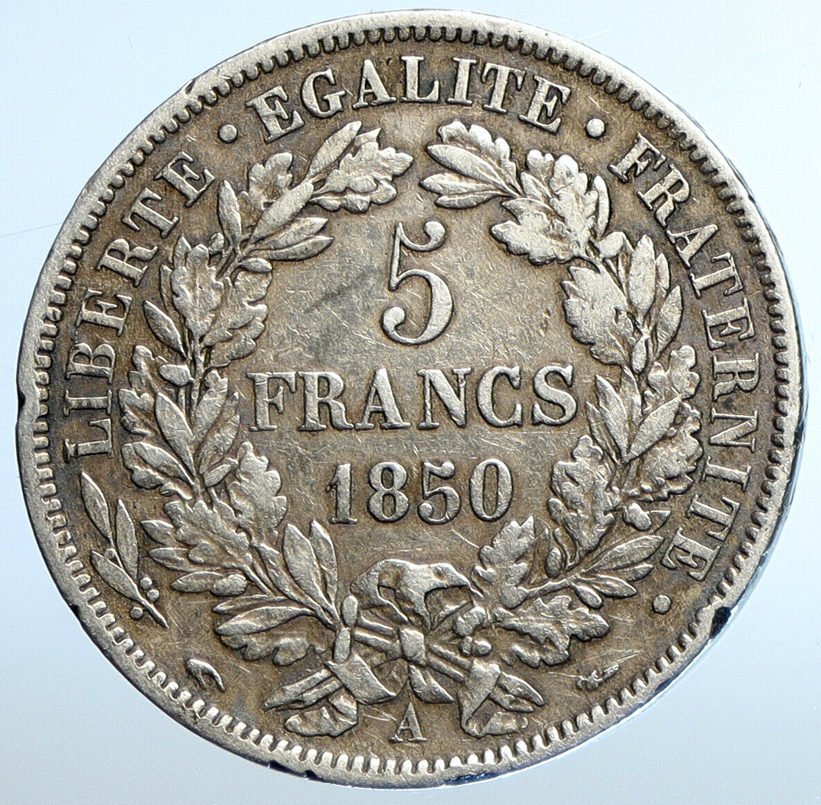 1850 A FRANCE Antique LIBERTY Wreath VINTAGE Silver 5 Franc French Coin i111111