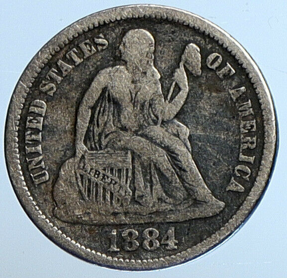 1884 P UNITED STATES US Silver SEATED LIBERTY Vintage Antique Dime Coin i111123