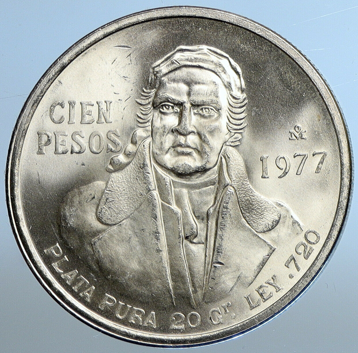 1977 Mexican Independence HERO Jose Maria Morelos Silver 100 Peso Coin i111127