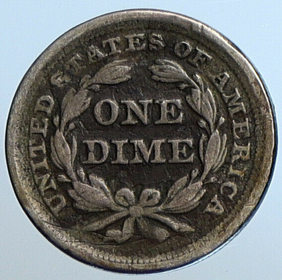 1857 P UNITED STATES US Silver SEATED LIBERTY Vintage Antique Dime Coin i111132