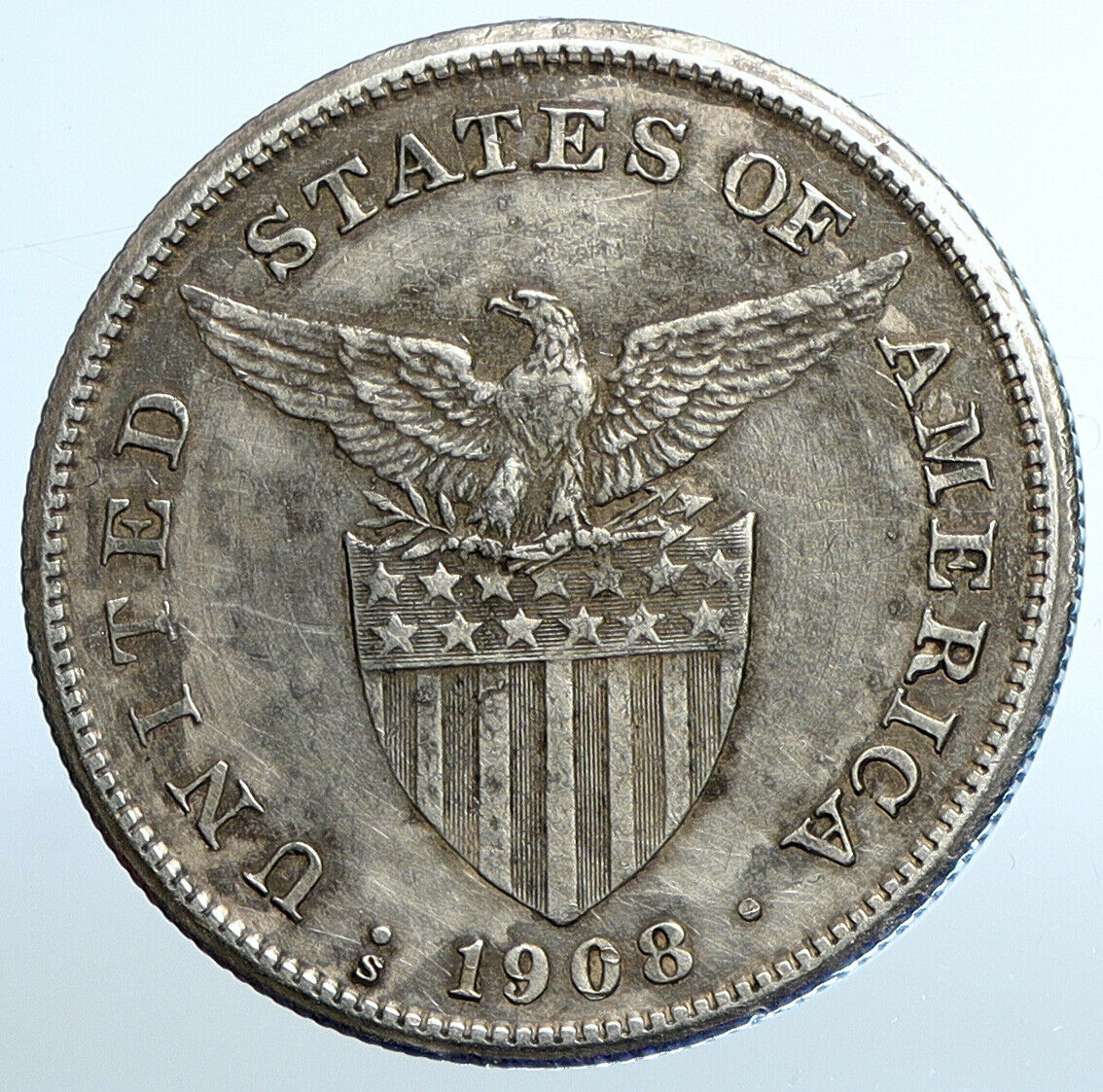 1908 S PHILIPPINES Under US Administration w Eagle OLD Silver PESO Coin i111139