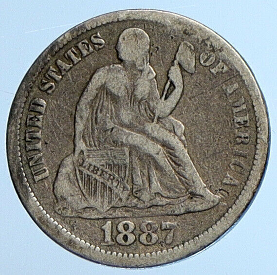 1887 P UNITED STATES US Silver SEATED LIBERTY Vintage Antique Dime Coin i111079