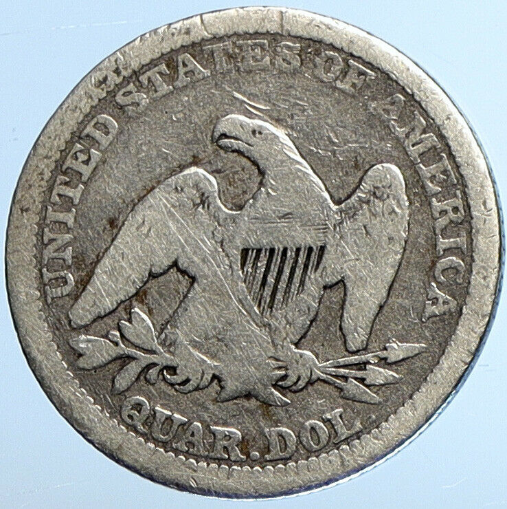 1857 P UNITED STATES US Silver SEATED LIBERTY Quarter Dollar Coin EAGLE i111086