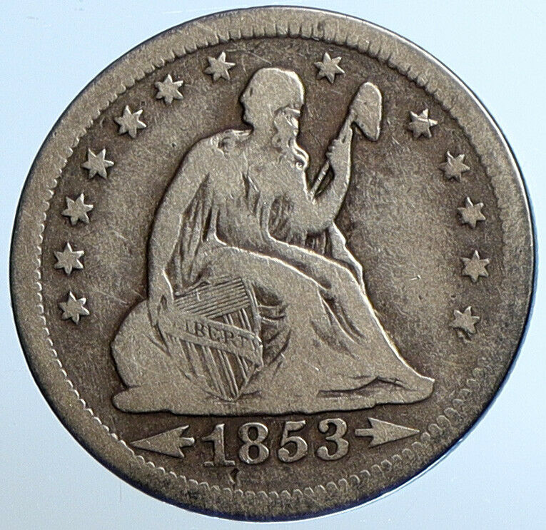 1853 P UNITED STATES US Silver SEATED LIBERTY Quarter Dollar Coin EAGLE i111084