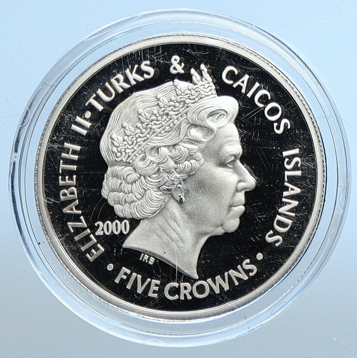 2000 TURKS AND CAICOS BAttle of Britain OLD Proof Silver 5 Crown Coin i111144