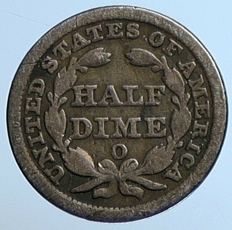 1851 O UNITED STATES US Silver SEATED LIBERTY Old Silver Half Dime Coin i111088