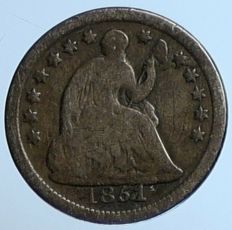 1851 O UNITED STATES US Silver SEATED LIBERTY Old Silver Half Dime Coin i111088