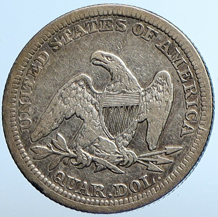 1858 P UNITED STATES US Silver SEATED LIBERTY Quarter Dollar Coin EAGLE i111087