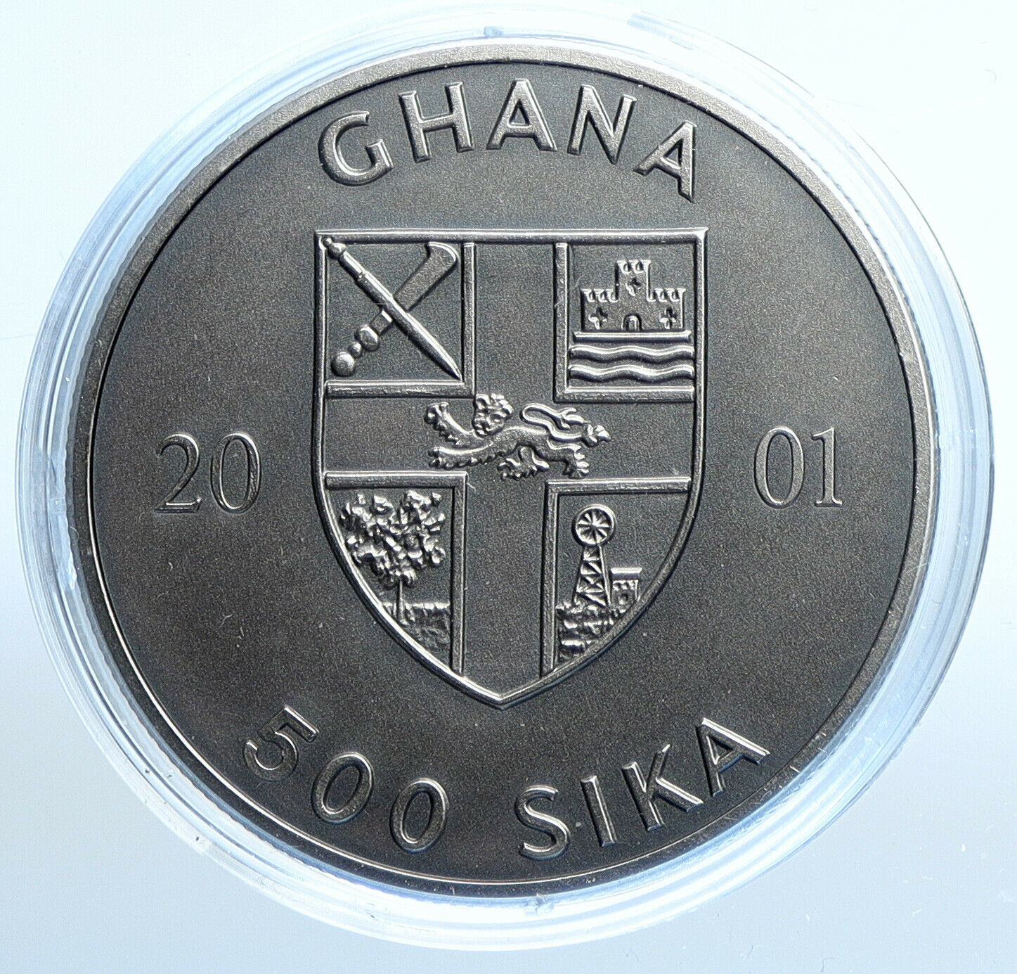 2001 GHANA 2004 Olympic Games in GREECE Old Silver 500 Sika Coin HORSES i111142