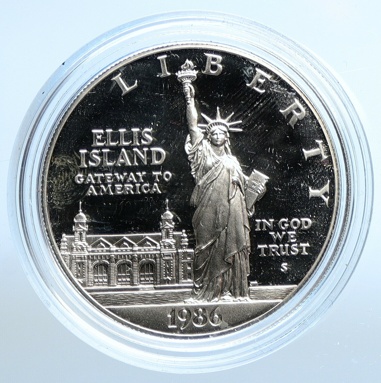 1986S UNITED STATES Ellis Island Statue Liberty Proof Silver Dollar Coin i111146