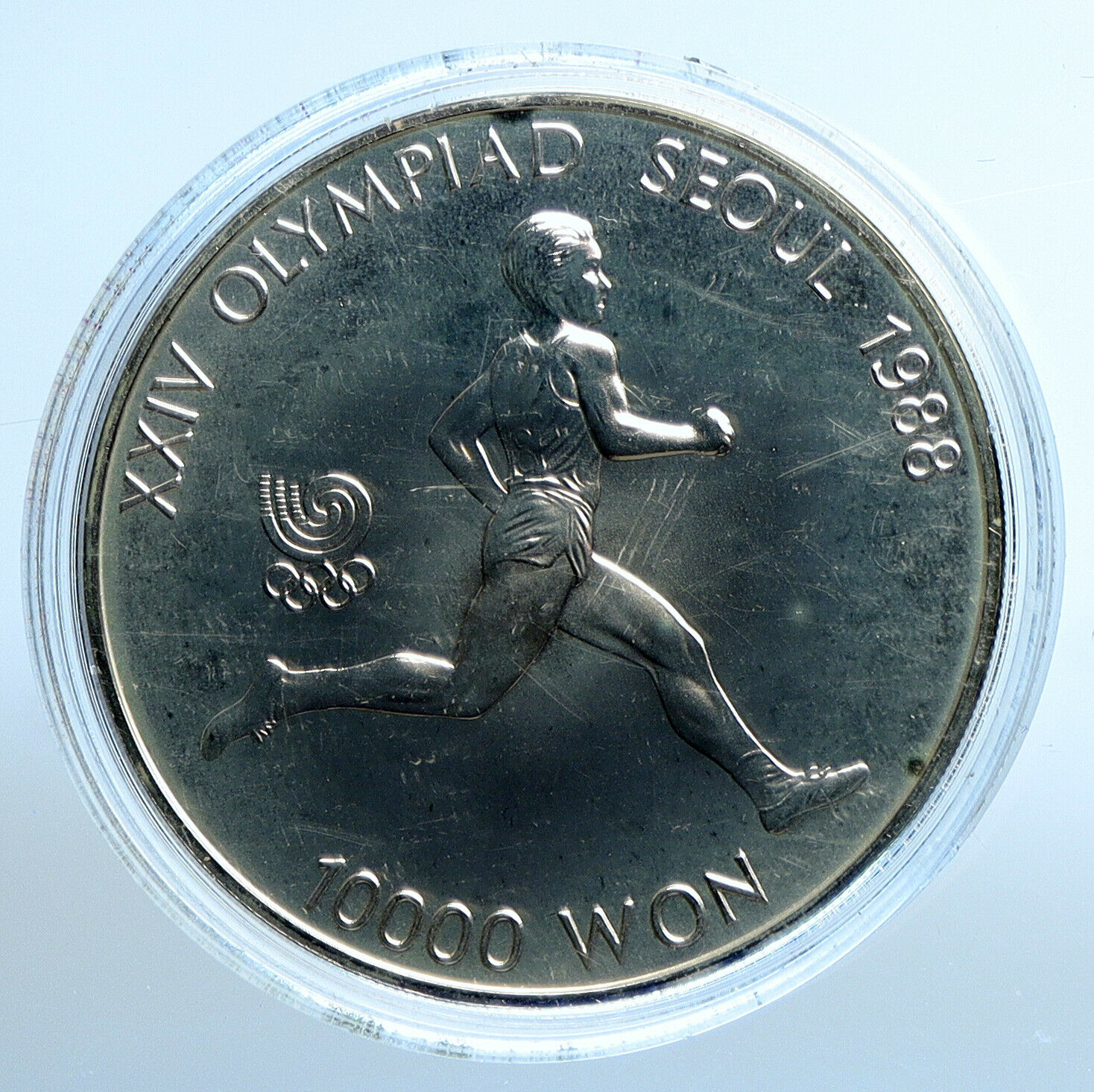 1986 SOUTH KOREA Seoul OLYMPIC Runner Track OLD Silver 10000 Won Coin i111173