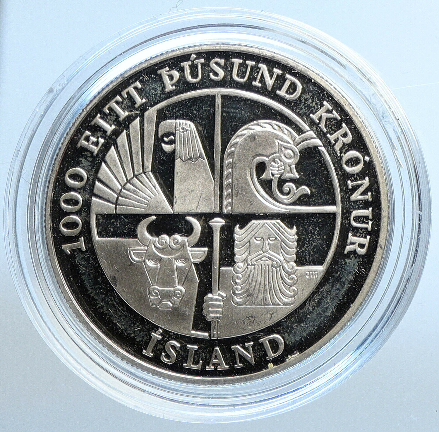 2000 ICELAND Leif Ericsson VIKINGS Vintage Proof Silver 1000 Kronur Coin i111172