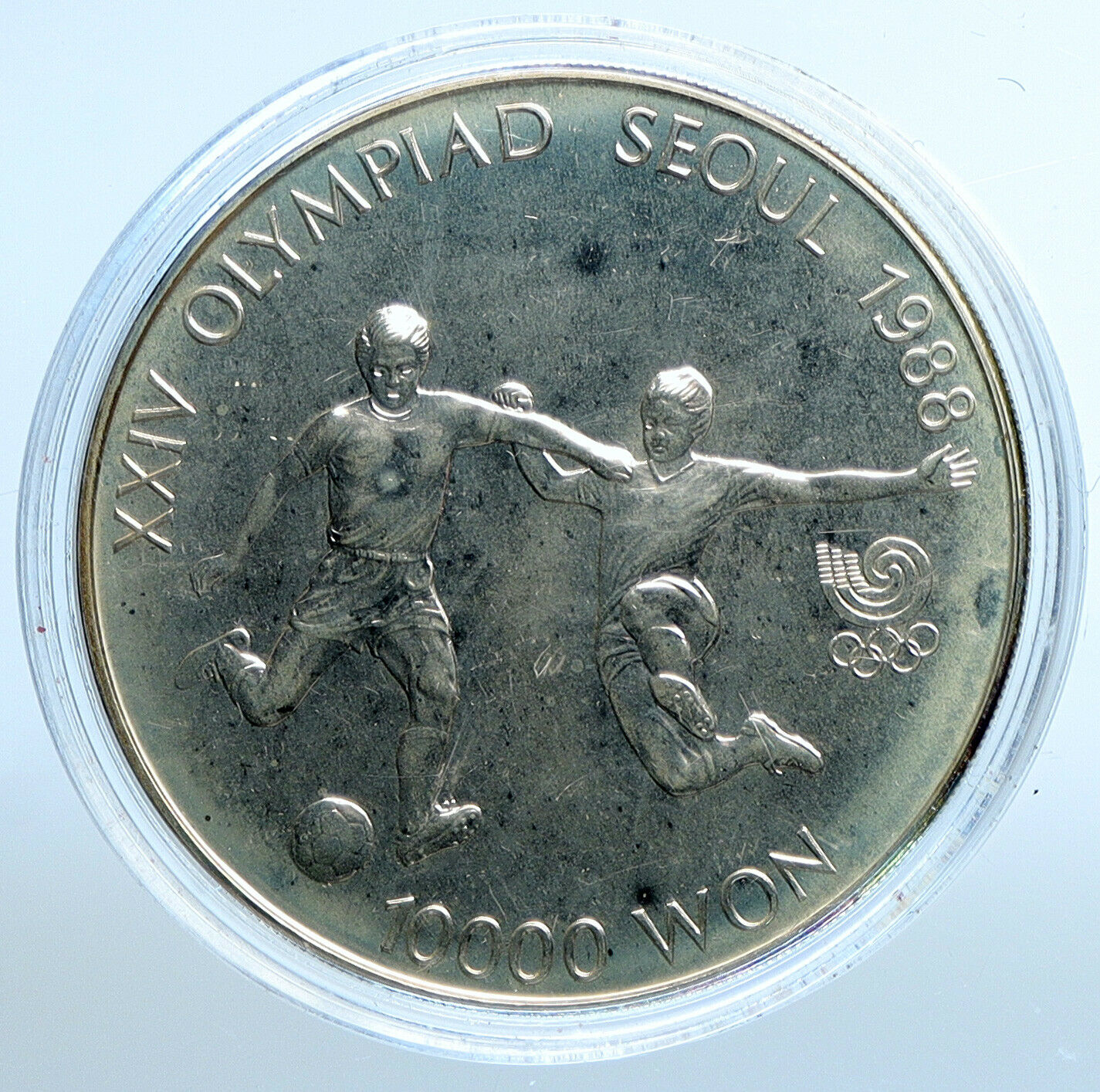 1987 SOUTH KOREA Seoul OLYMPIC Soccer Football Old Silver 10000 Won Coin i111175