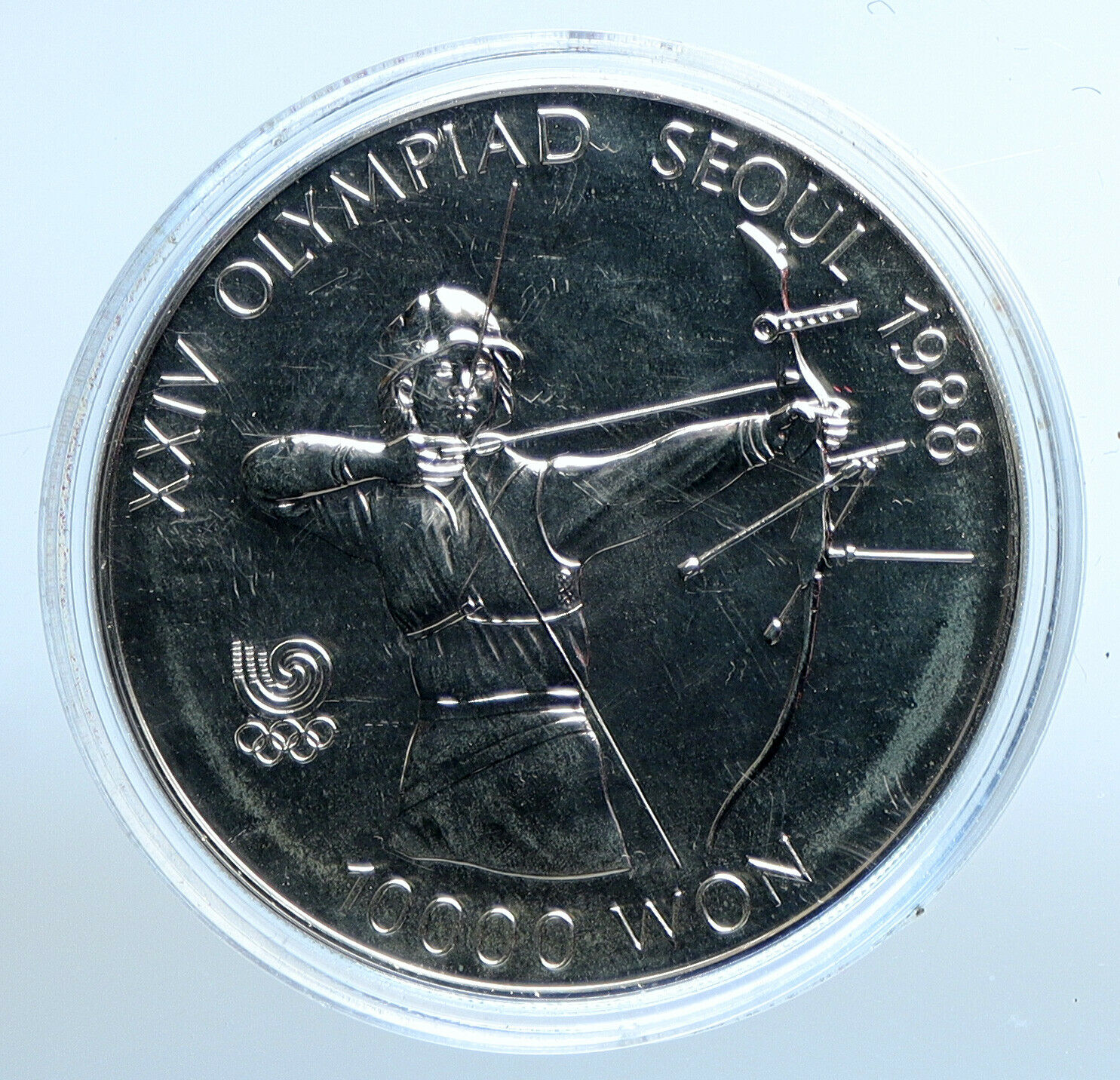 1987 SOUTH KOREA Seoul OLYMPICS Girl ARCHERY PFL Silver 10000 Won Coin i111174