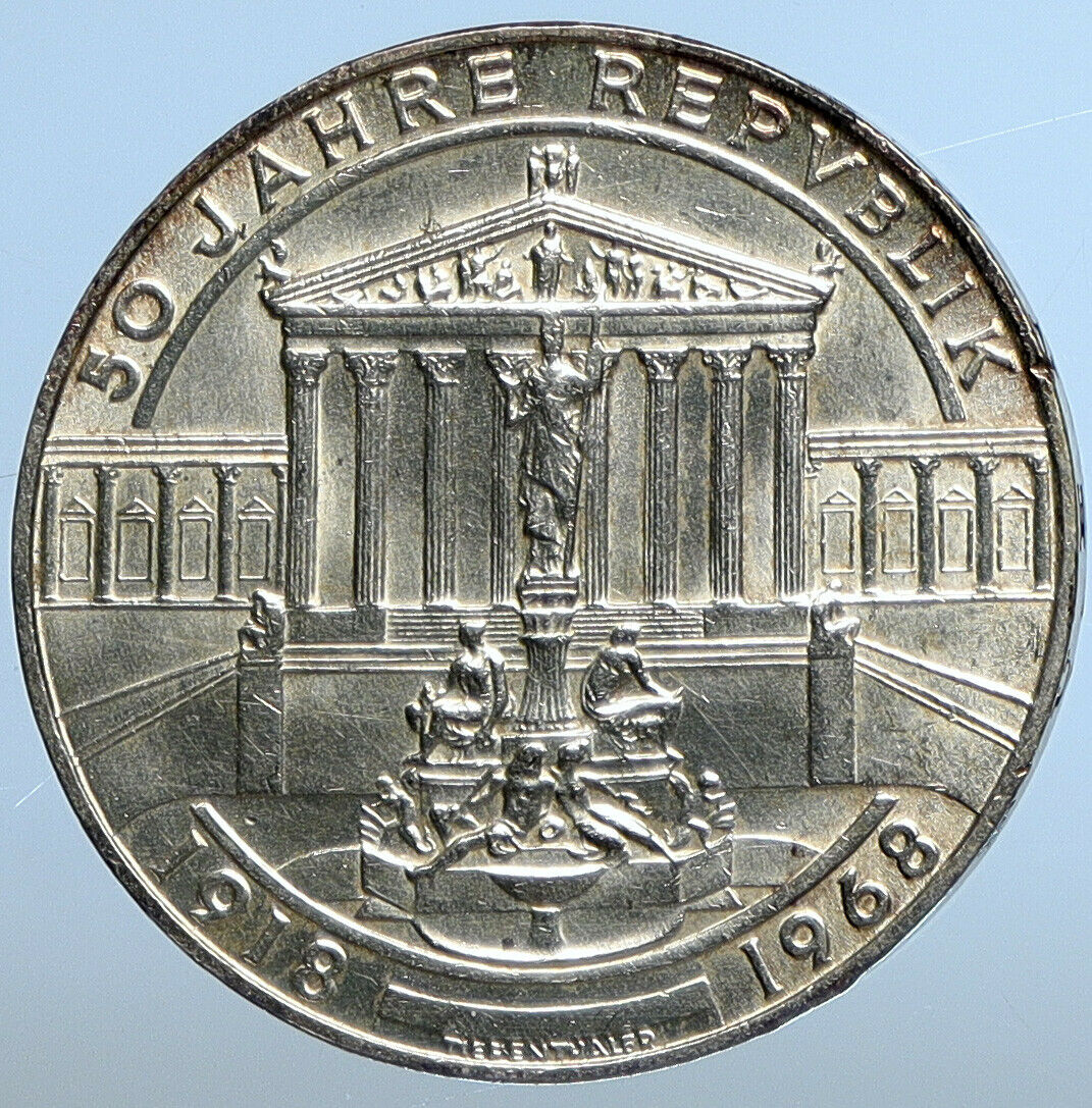 1968 AUSTRIA Vienna Parliament VINTAGE OLD Silver 50 Shilling Coin i111198