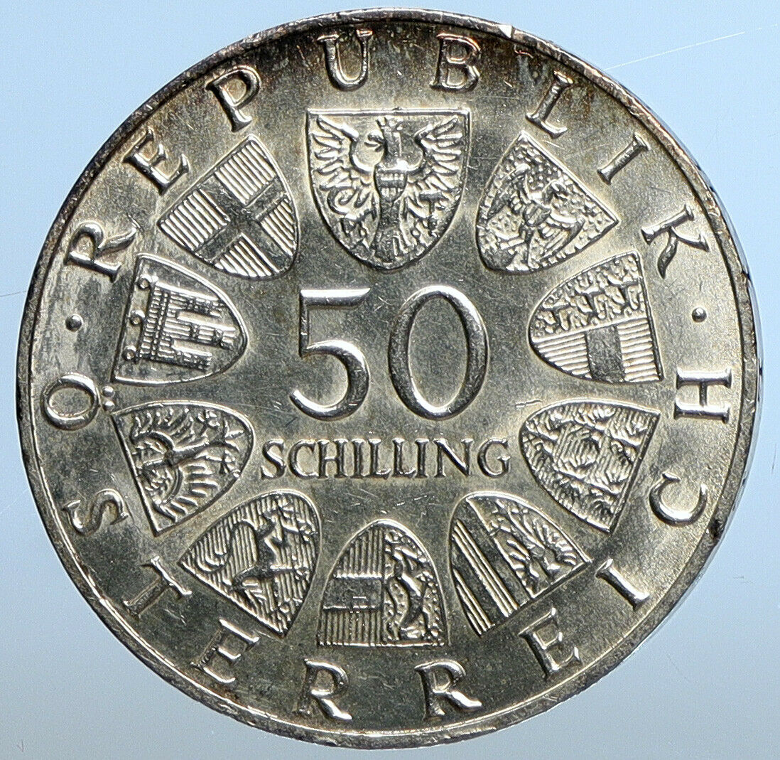 1968 AUSTRIA Vienna Parliament VINTAGE OLD Silver 50 Shilling Coin i111198