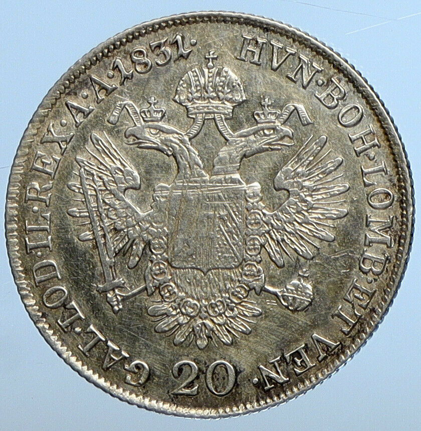 1831 AUSTRIA King FRANCIS I (II) Antique VINTAGE Silver 20 Kreuzer Coin i111201