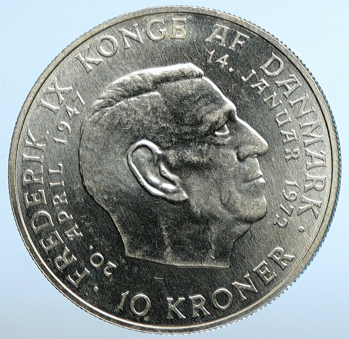 1972 DENMARK King Frederick IX Queen Margrethe II Silver 10 Kroner Coin i111202