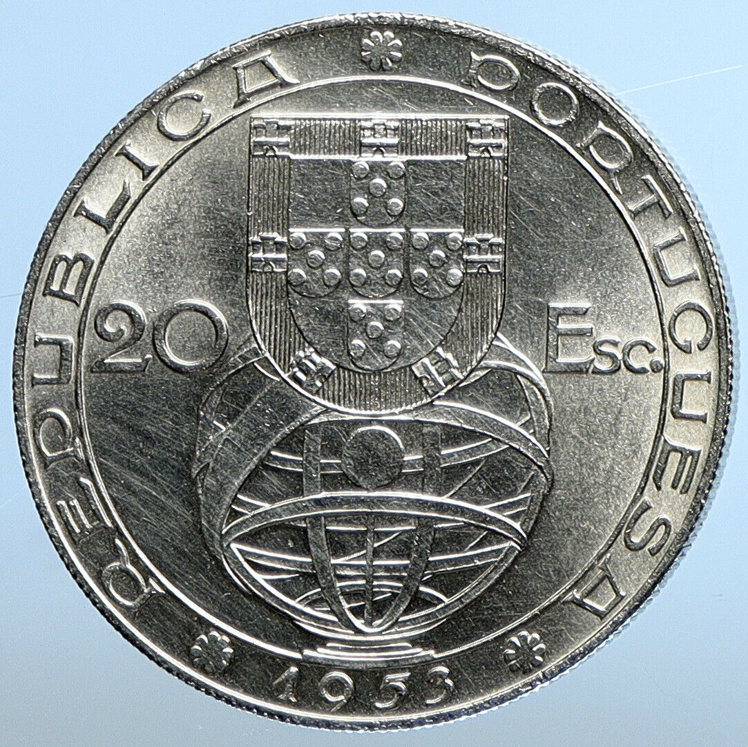 1953 PORTUGAL 25 Years Financial Reform VINTAGE Silver 20 Escudos Coin i111200