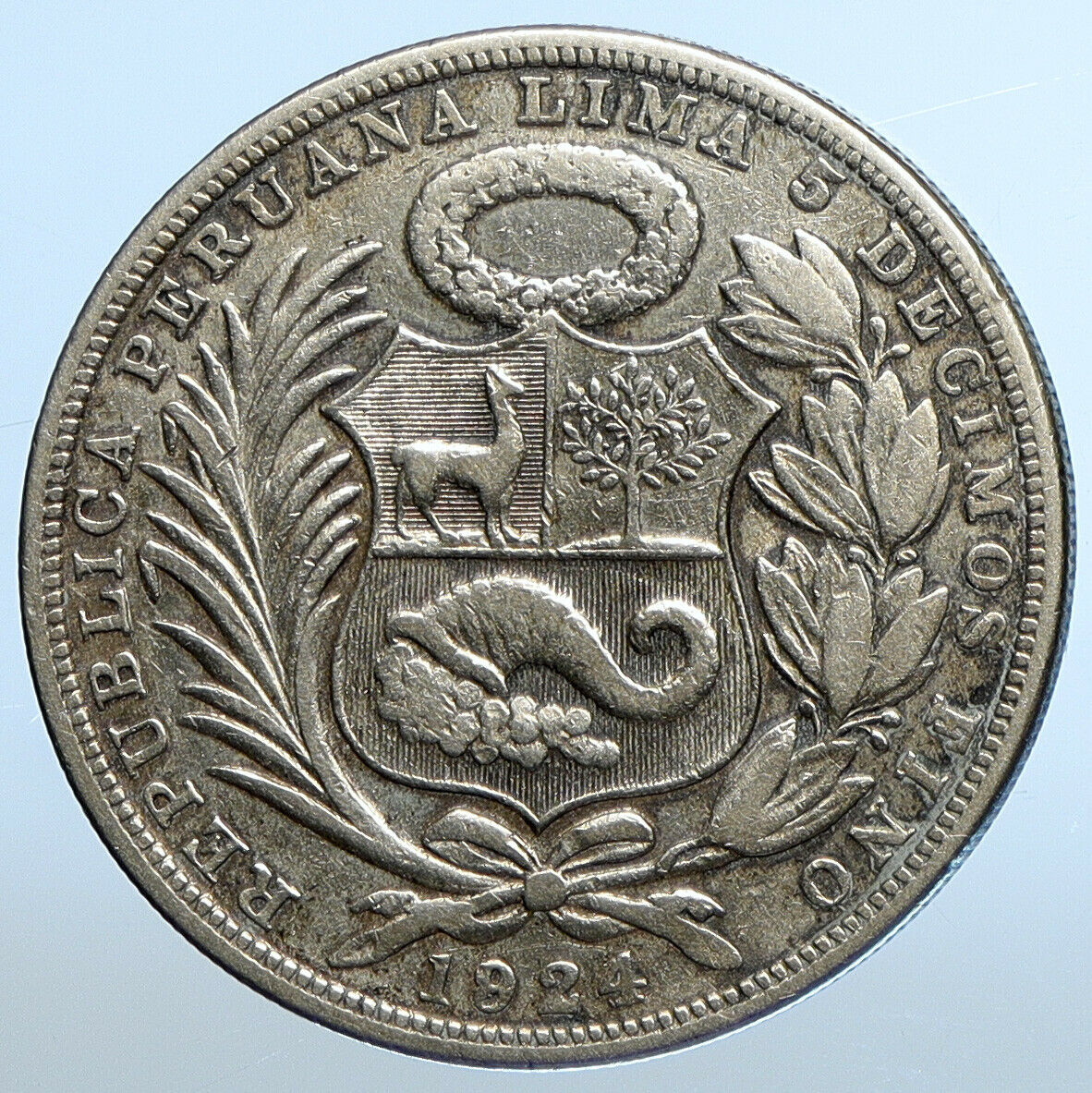 1924 PERU South America 1 SOL Antique BIG Original Silver Peruvian Coin i111199